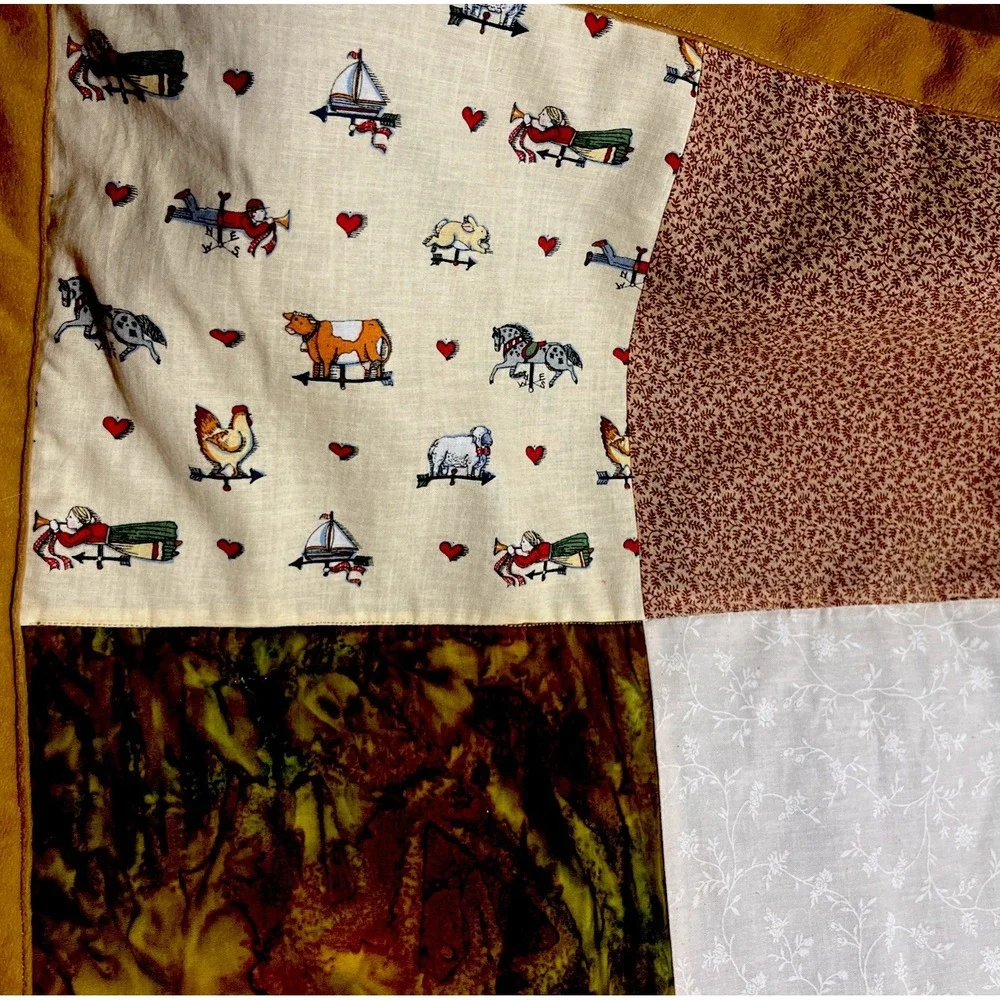 Handmade Patchwork Quilt Fall Themed Machine Sewn Faux Suede Back 40